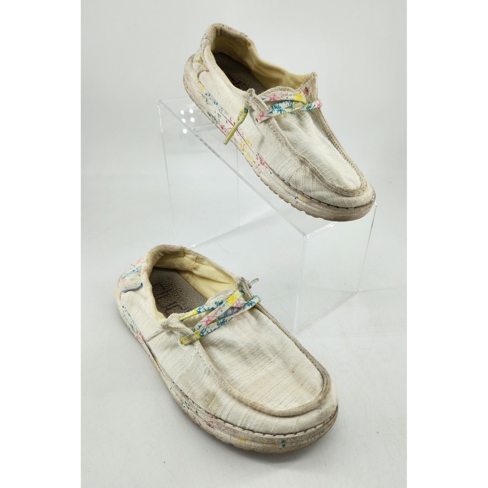 Hey Dude Wendy Youth Sugar Vibe Loafers‎ Size Y3-L4 White Multi Color Splatter